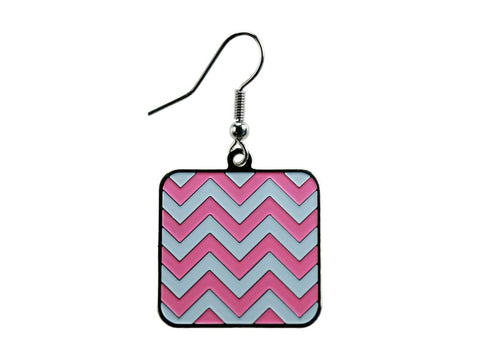 Chevron Pink & White Square Dangle Earrings